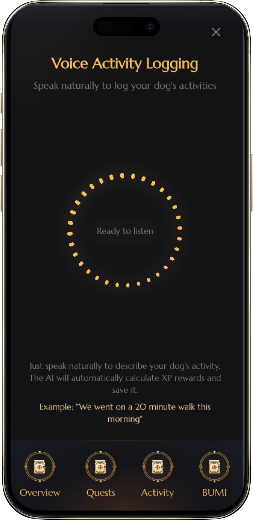 App screenshot showing training interface and stats
